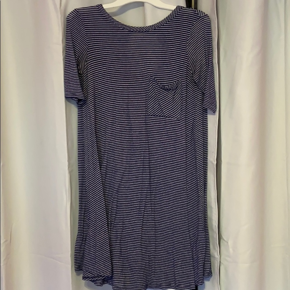 blue and white striped sundress